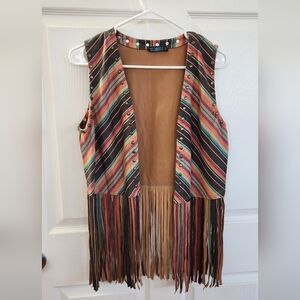 Striped Fringe Suede Vest in Multicolor